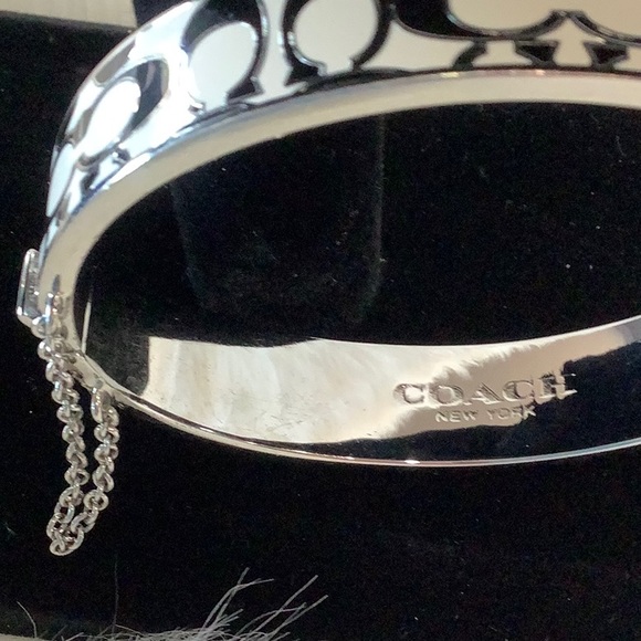 COACH Silver LOGO Signed Hinged Bangle Bracelet - Picture 9 of 14